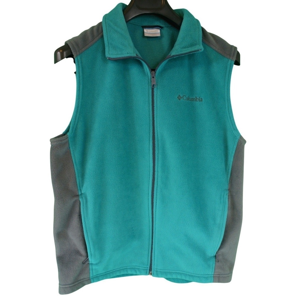 Columbia Mens Fleece Vest‎ Teal Grey Full Zip AM1535 Hiking Outdoor Layer Medium